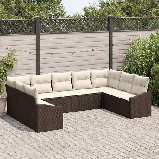Garten-Sofa-Set 9 pcs Braun Poly Rattan