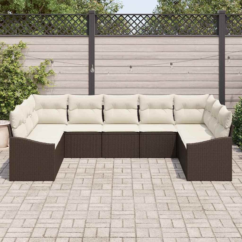 Garten-Sofa-Set 9 pcs Braun Poly Rattan