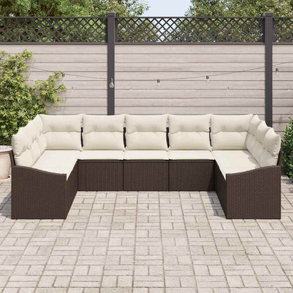 Garten-Sofa-Set 9 pcs Braun Poly Rattan