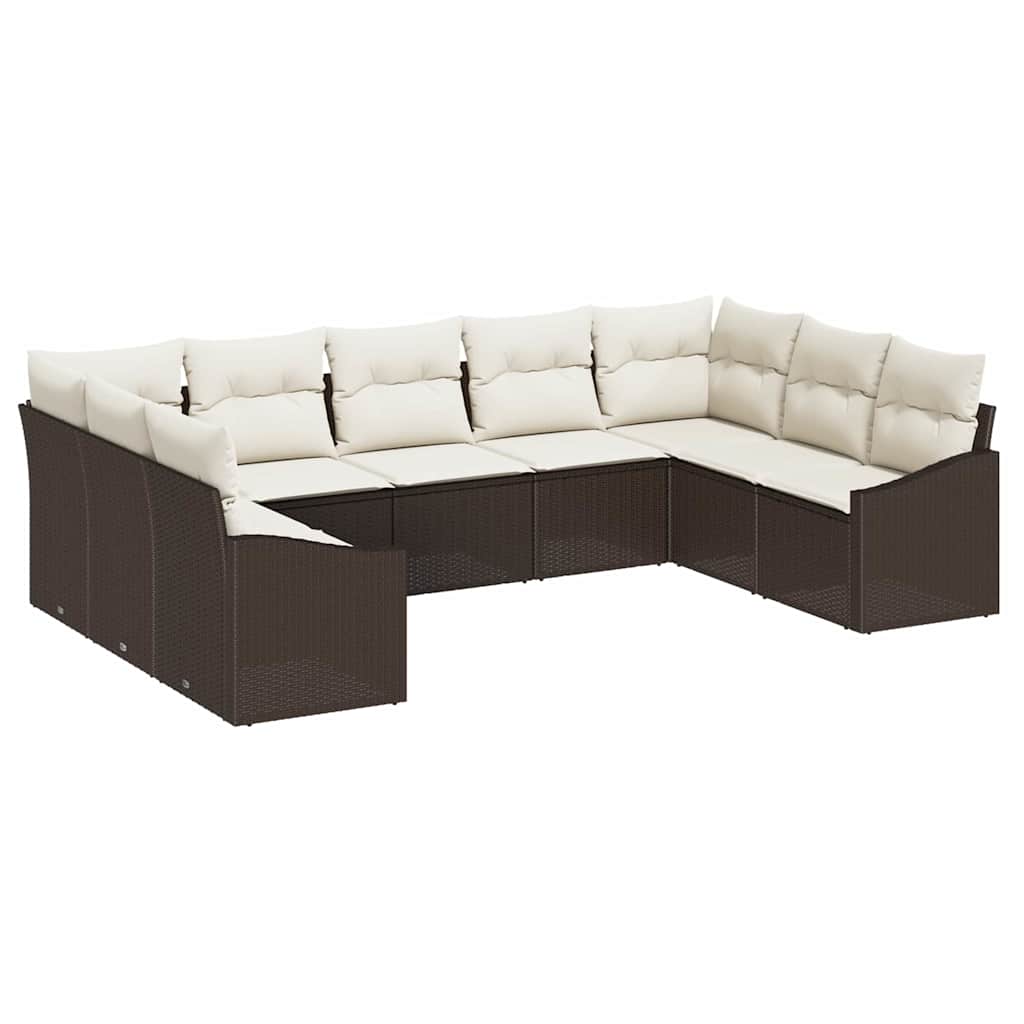 Garten-Sofa-Set 9 pcs Braun Poly Rattan