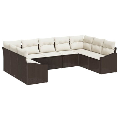 Garten-Sofa-Set 9 pcs Braun Poly Rattan