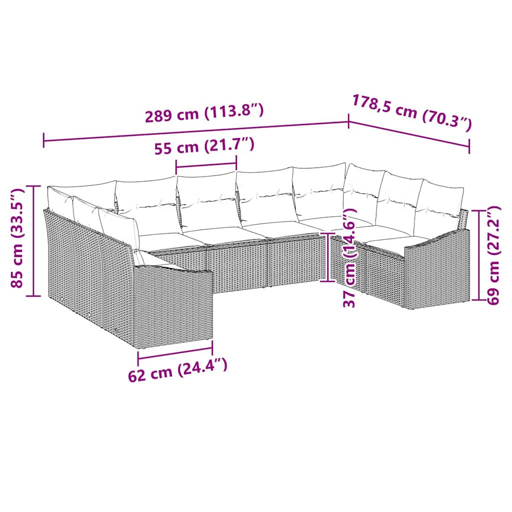 Garten-Sofa-Set 9 pcs Grau Poly Rattan