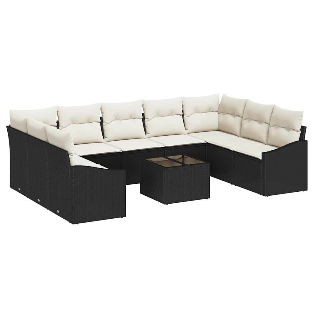 Sofa Set mit Kissen 10 pcs Schwarz Poly Rattan