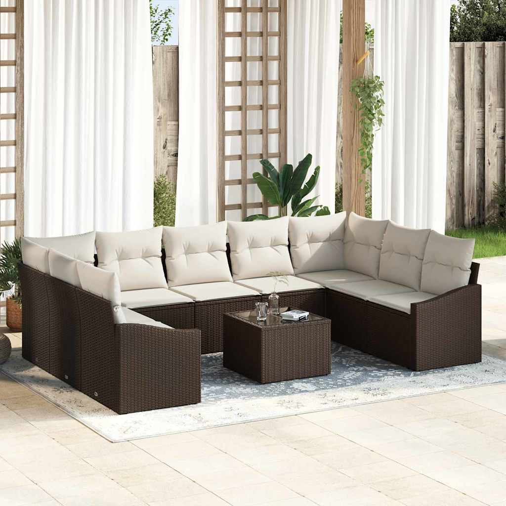 Garten-Sofa-Set 10 pcs Braun Poly Rattan