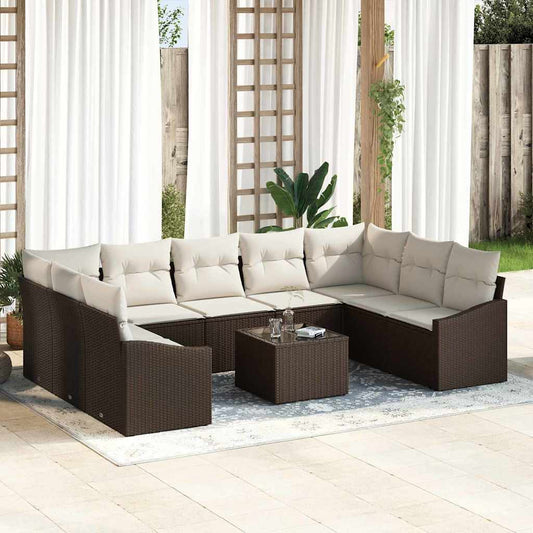Garten-Sofa-Set 10 pcs Braun Poly Rattan