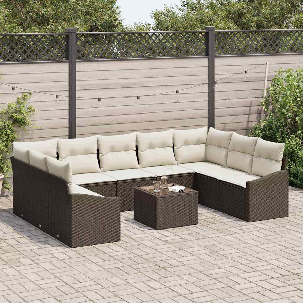 Garten-Sofa-Set 10 pcs Braun Poly Rattan