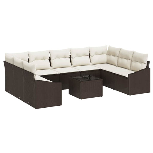 Garten-Sofa-Set 10 pcs Braun Poly Rattan