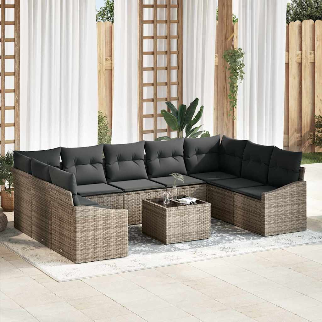 Garten-Sofa-Set 10 pcs Grau Poly Rattan