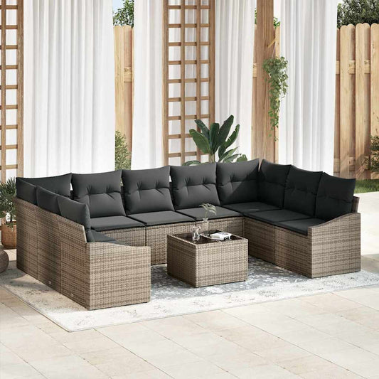 Garten-Sofa-Set 10 pcs Grau Poly Rattan
