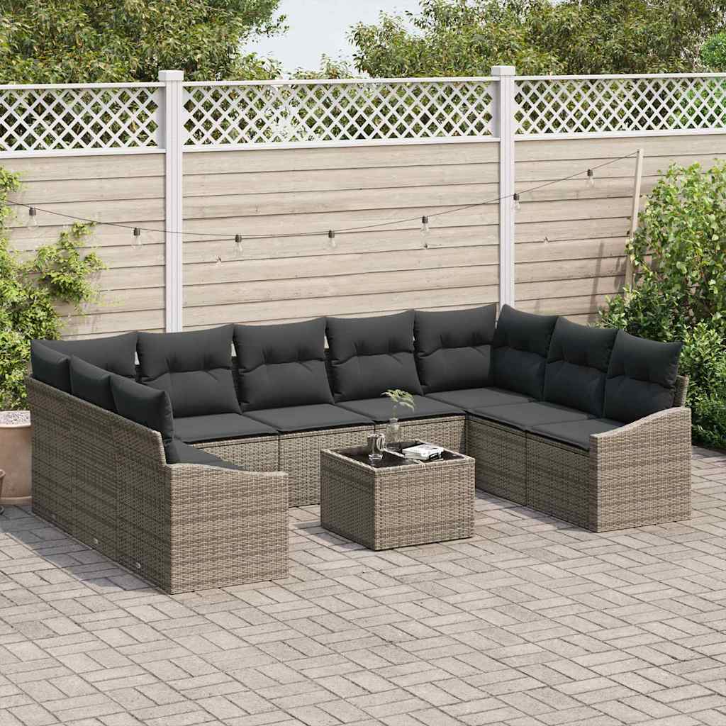 Garten-Sofa-Set 10 pcs Grau Poly Rattan