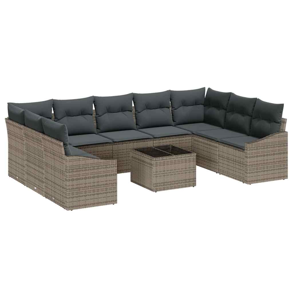 Garten-Sofa-Set 10 pcs Grau Poly Rattan
