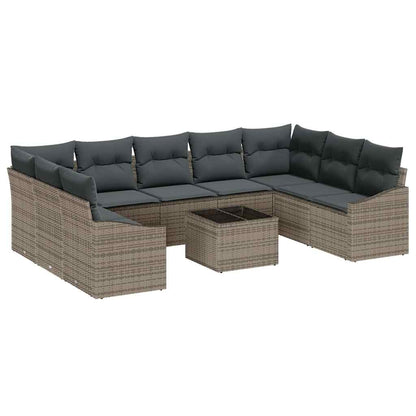 Garten-Sofa-Set 10 pcs Grau Poly Rattan