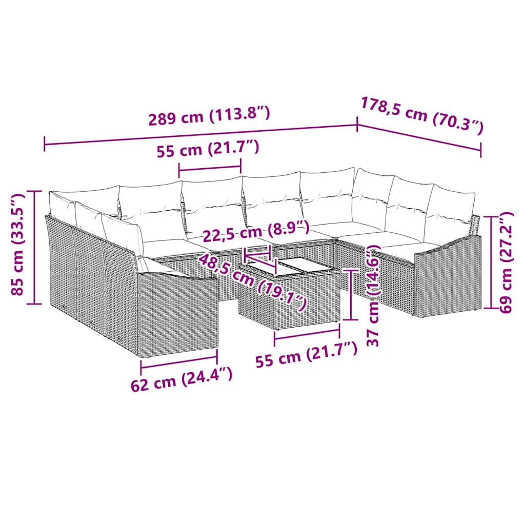 Garten-Sofa-Set 10 pcs Grau Poly Rattan
