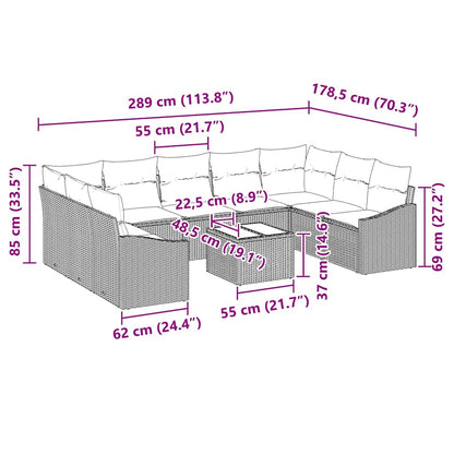 Garten-Sofa-Set 10 pcs Grau Poly Rattan