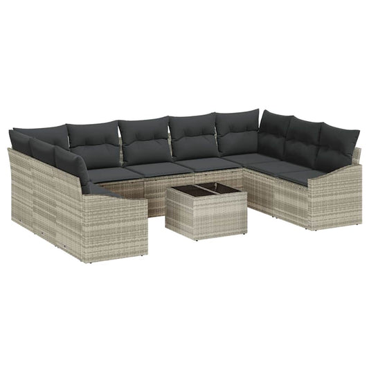 Garten-Sofa-Set 10 pcs Hellgrau Poly Rattan