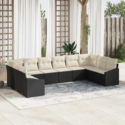Sofa Set mit Kissen 10 pcs Schwarz Poly-Rattan