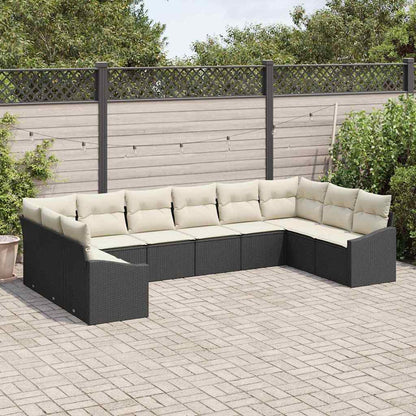 Sofa Set mit Kissen 10 pcs Schwarz Poly-Rattan