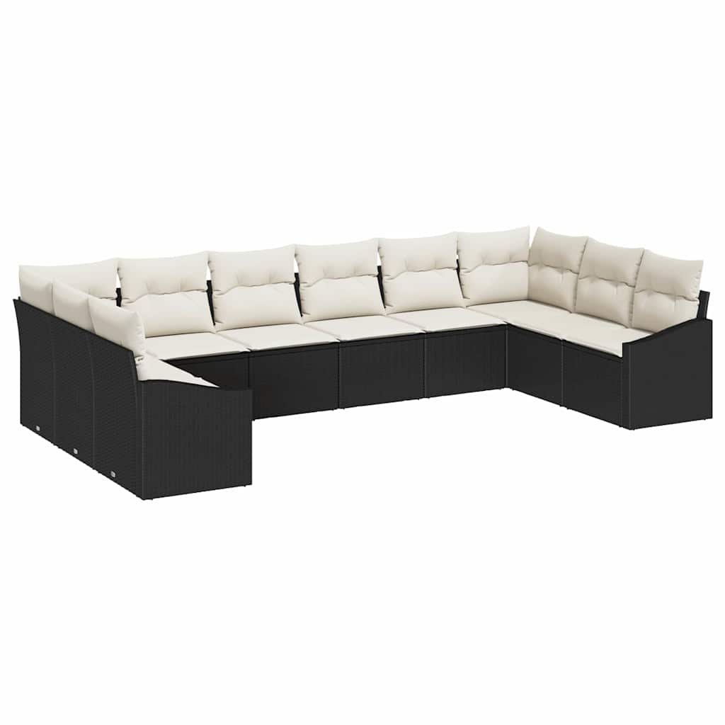 Sofa Set mit Kissen 10 pcs Schwarz Poly-Rattan