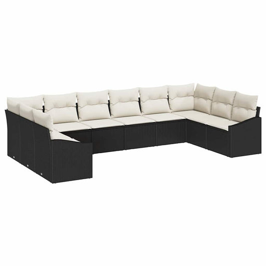Sofa Set mit Kissen 10 pcs Schwarz Poly-Rattan