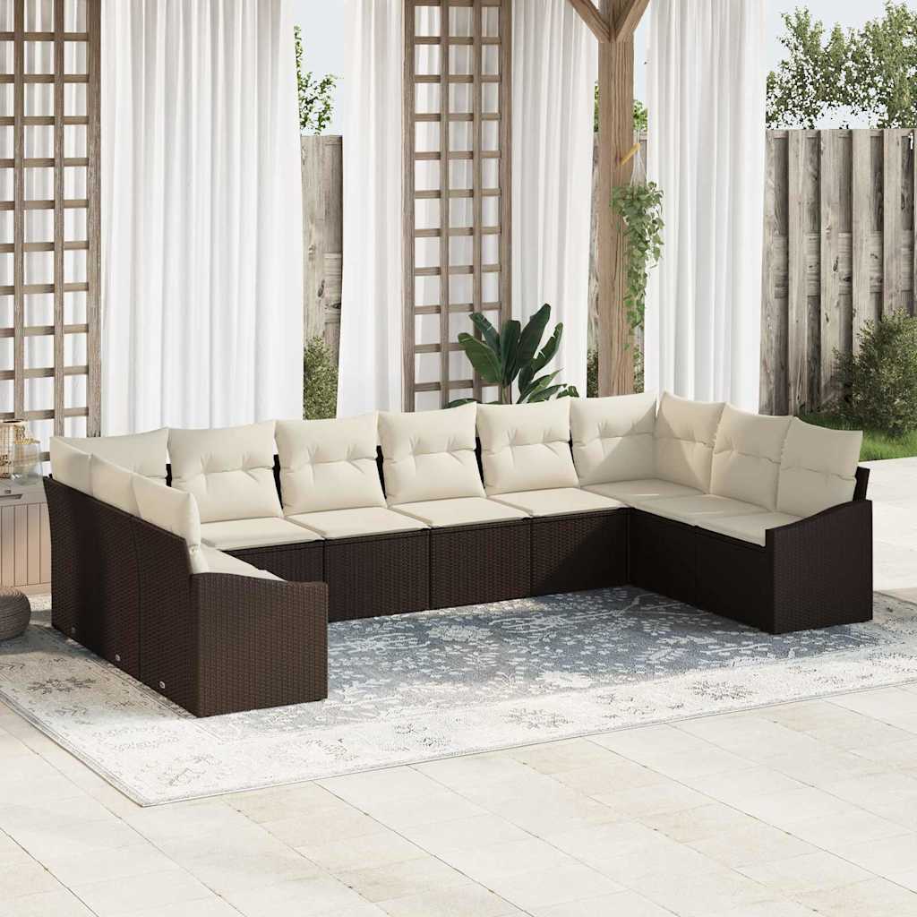 Garten-Sofa-Set 10 pcs Braun Poly Rattan