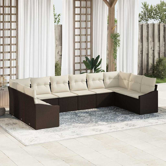 Garten-Sofa-Set 10 pcs Braun Poly Rattan