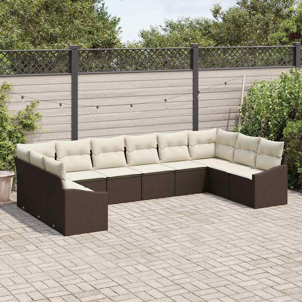 Garten-Sofa-Set 10 pcs Braun Poly Rattan
