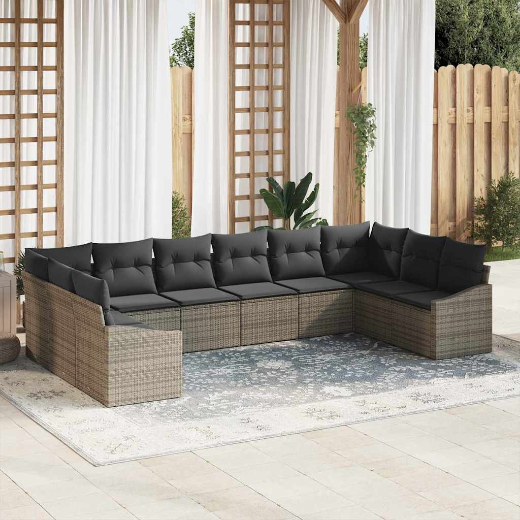 Sofa Set mit Kissen 10 pcs Grau Poly Rattan