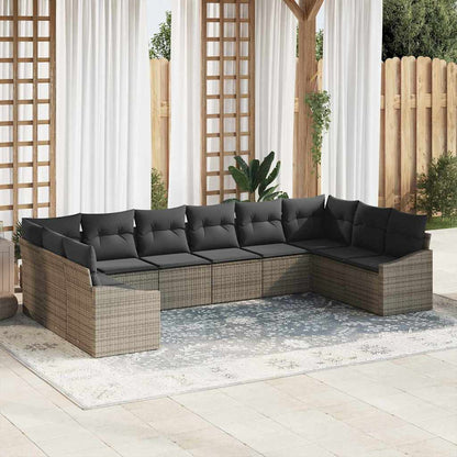 Sofa Set mit Kissen 10 pcs Grau Poly Rattan