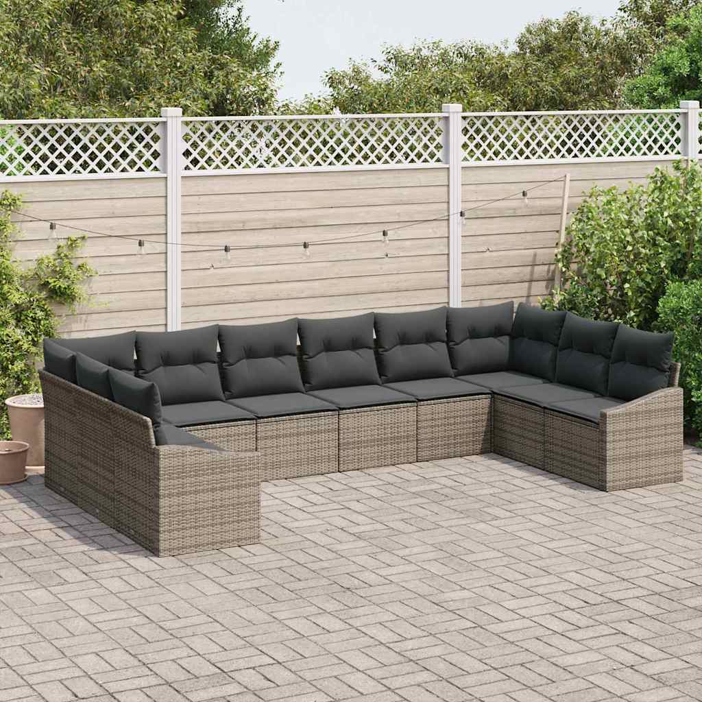 Sofa Set mit Kissen 10 pcs Grau Poly Rattan
