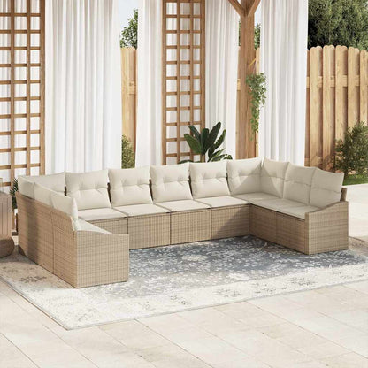 Sofa Set mit Kissen 10 pcs Beige Poly Rattan