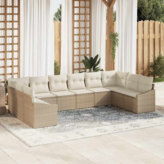 Sofa Set mit Kissen 10 pcs Beige Poly Rattan