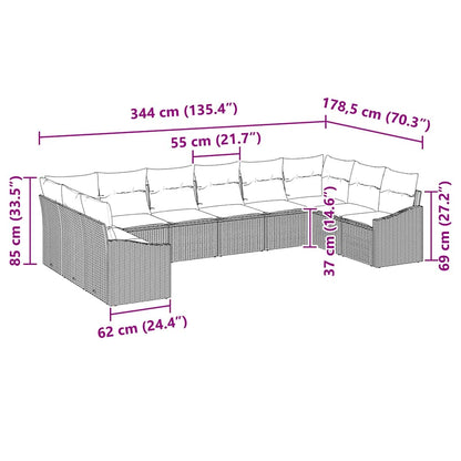 Garten-Sofa-Set 10 pcs Hellgrau Poly Rattan