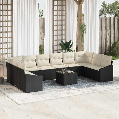 Sofa Set mit Kissen 11 pcs Schwarz Poly Rattan