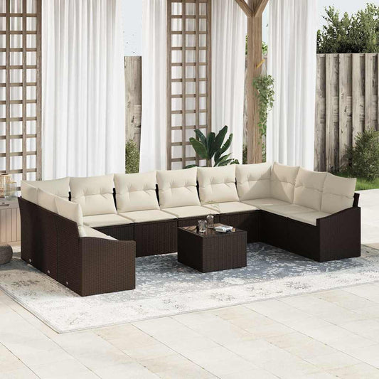 Garten-Sofa-Set 11 pcs Braun Poly Rattan