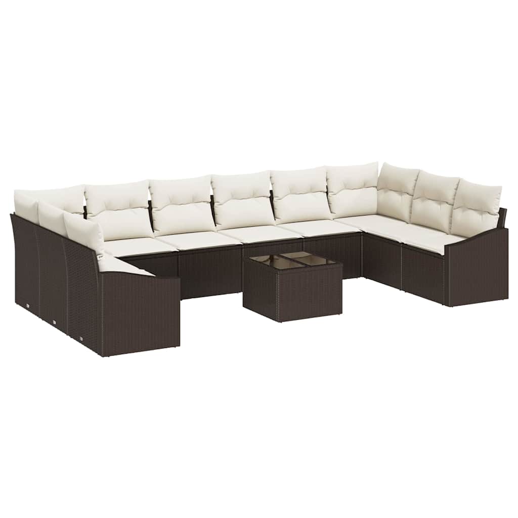 Garten-Sofa-Set 11 pcs Braun Poly Rattan