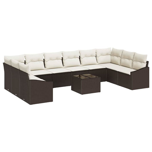 Garten-Sofa-Set 11 pcs Braun Poly Rattan
