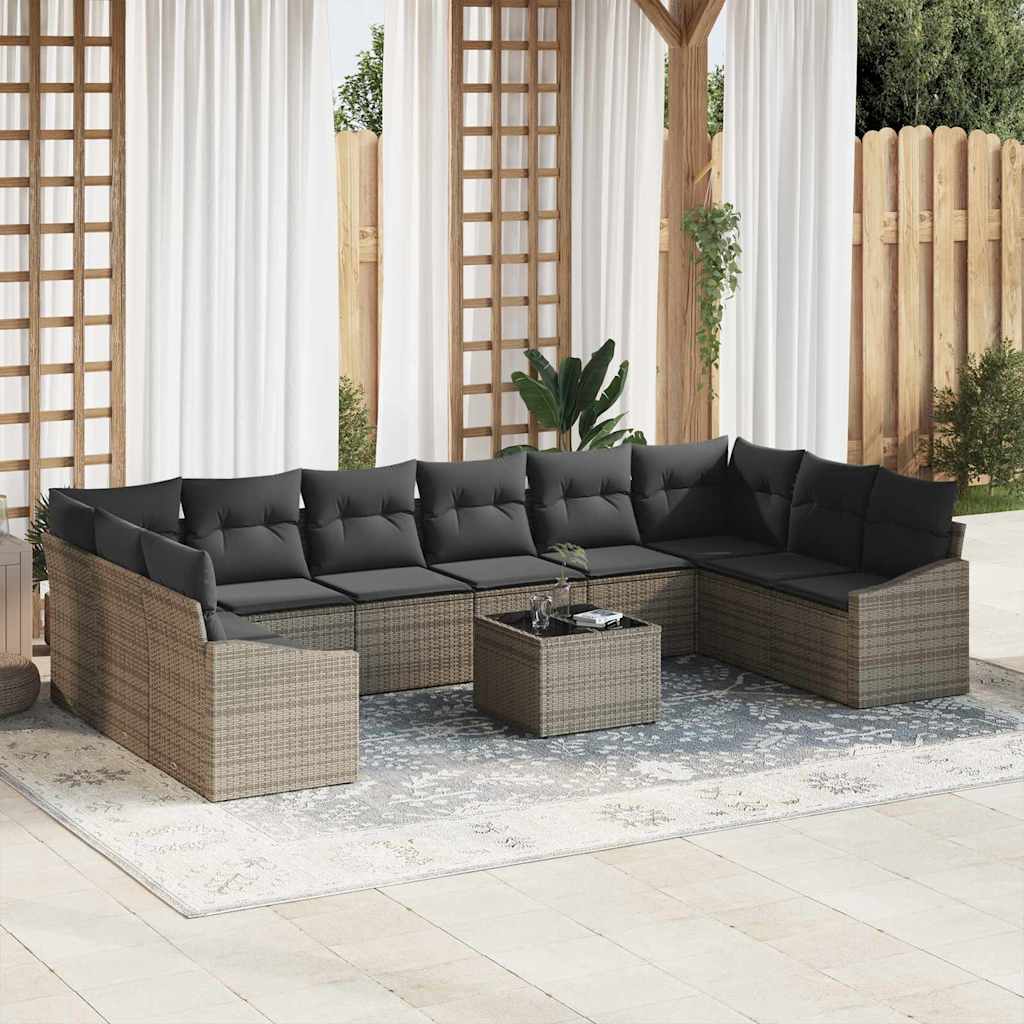 Sofa Set mit Kissen 11 pcs Grau Poly-Rattan