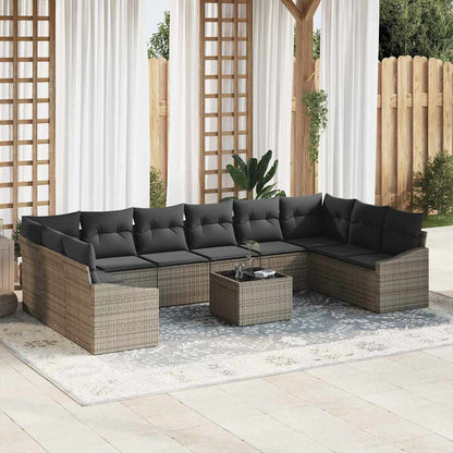 Sofa Set mit Kissen 11 pcs Grau Poly-Rattan
