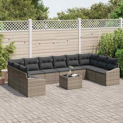 Sofa Set mit Kissen 11 pcs Grau Poly-Rattan