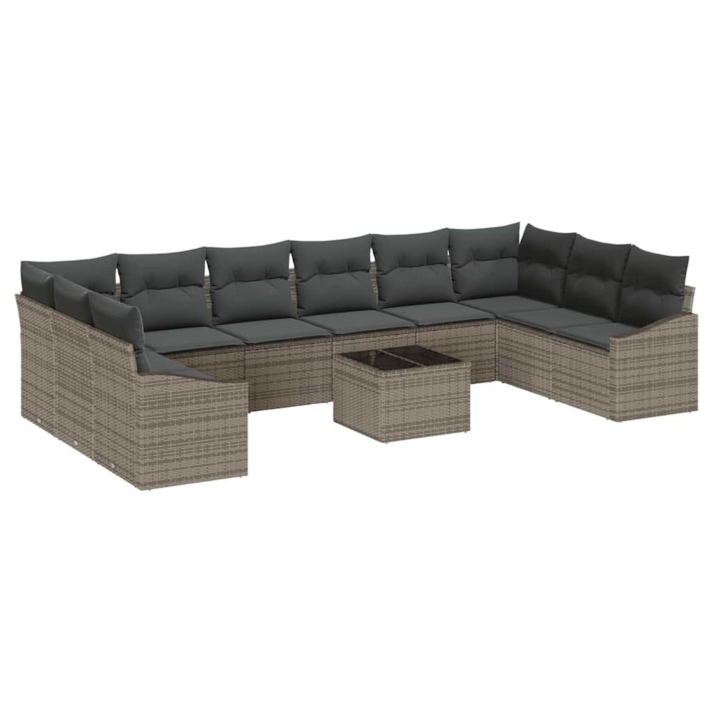 Sofa Set mit Kissen 11 pcs Grau Poly-Rattan