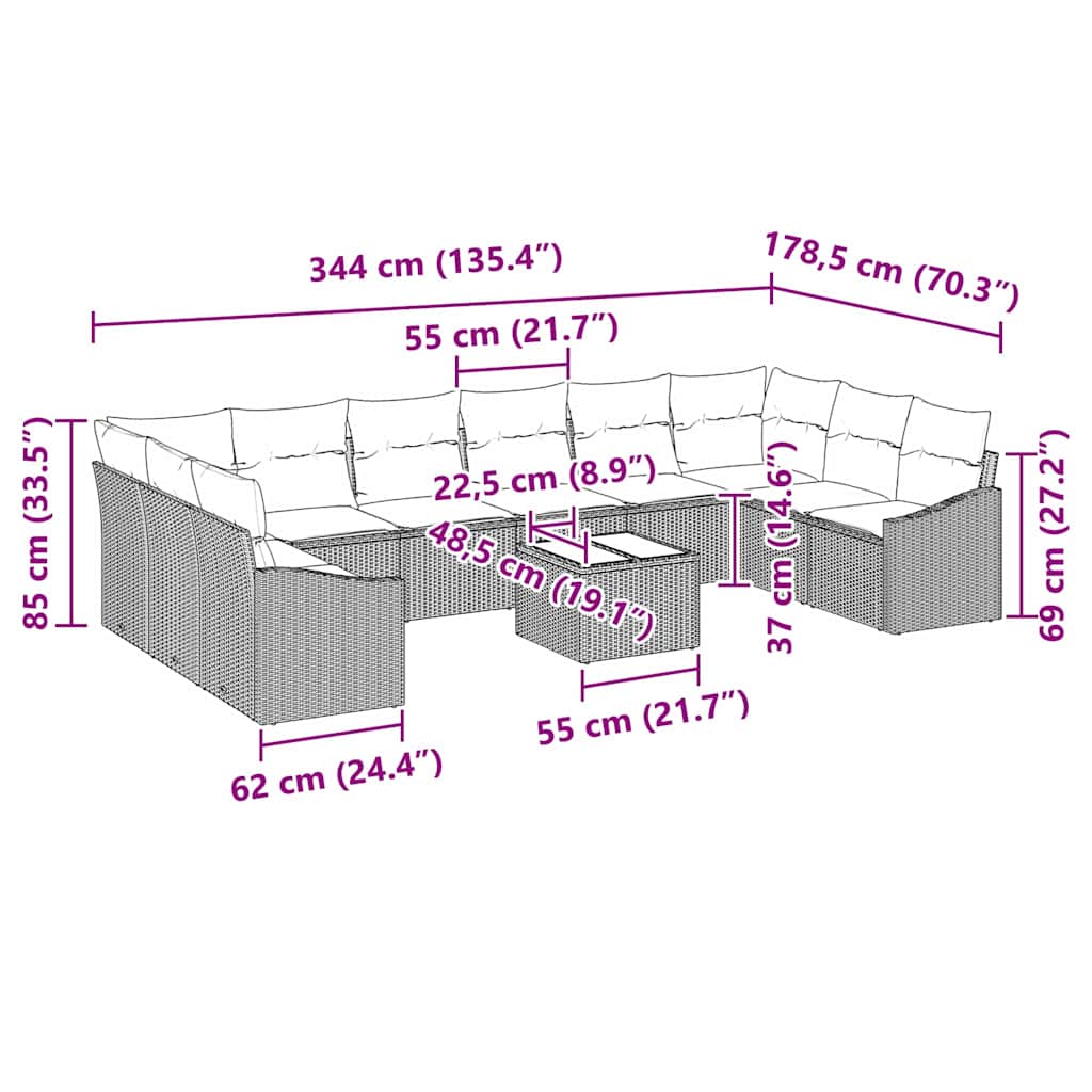Garten-Sofa-Set 11 pcs Beige Poly Rattan