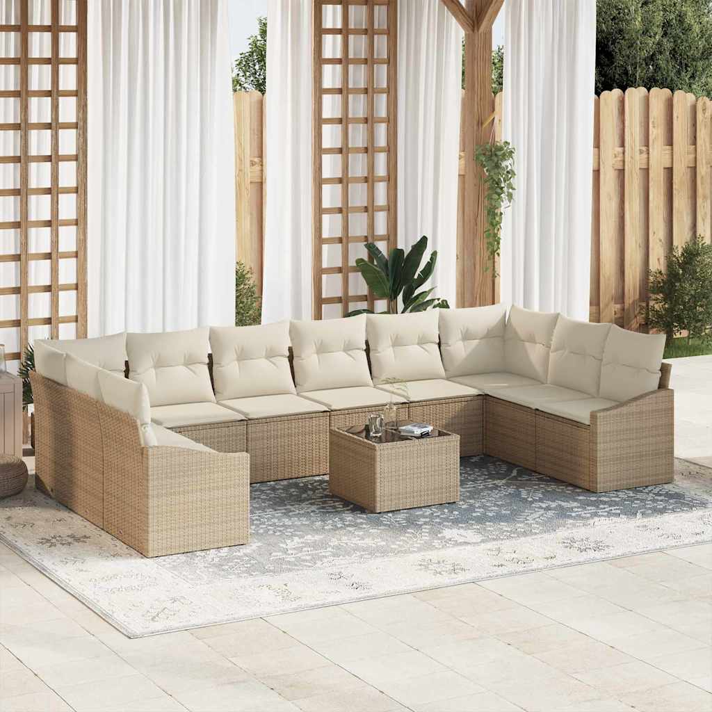Sofa Set mit Kissen 11 pcs Beige Poly Rattan