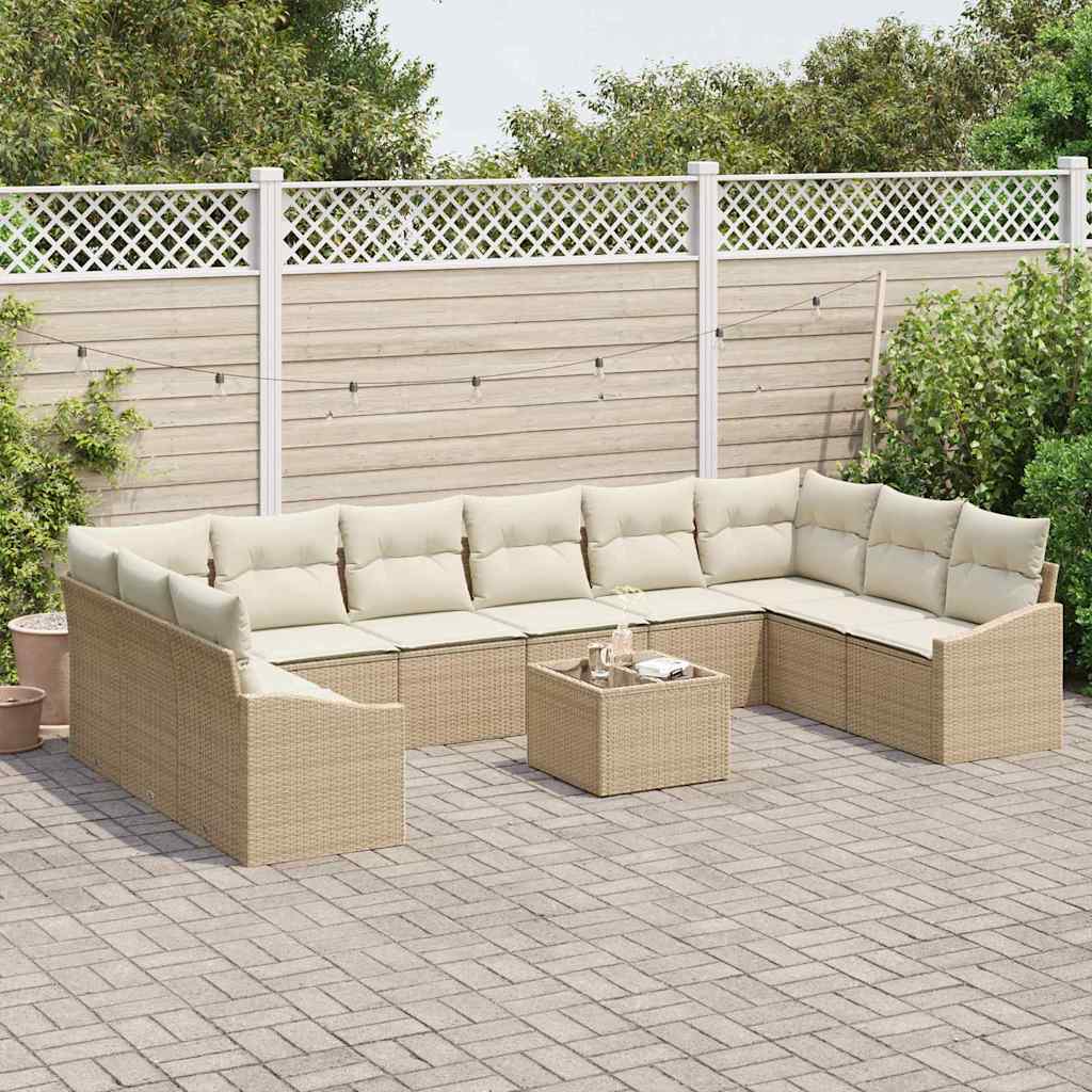 Sofa Set mit Kissen 11 pcs Beige Poly Rattan