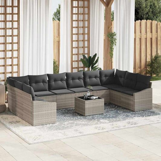 Garten-Sofa-Set 11 pcs Hellgrau Poly Rattan