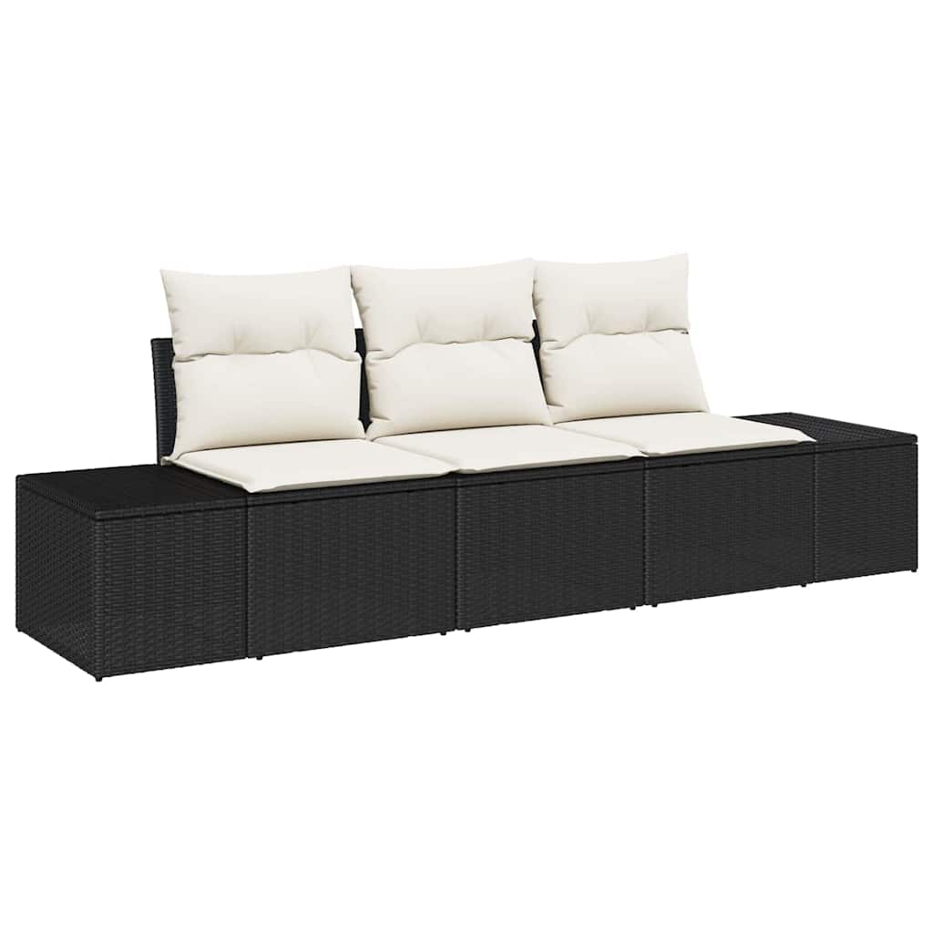 Sofa Set mit Kissen 3 pcs Schwarz Poly-Rattan