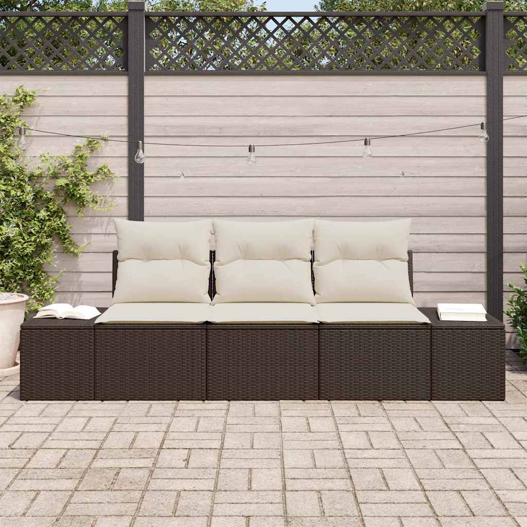 Garten-Sofa-Set 3 pcs Braun Poly Rattan