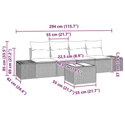 Sofa Set mit Kissen 5 pcs Schwarz und Creme Poly-Rattan