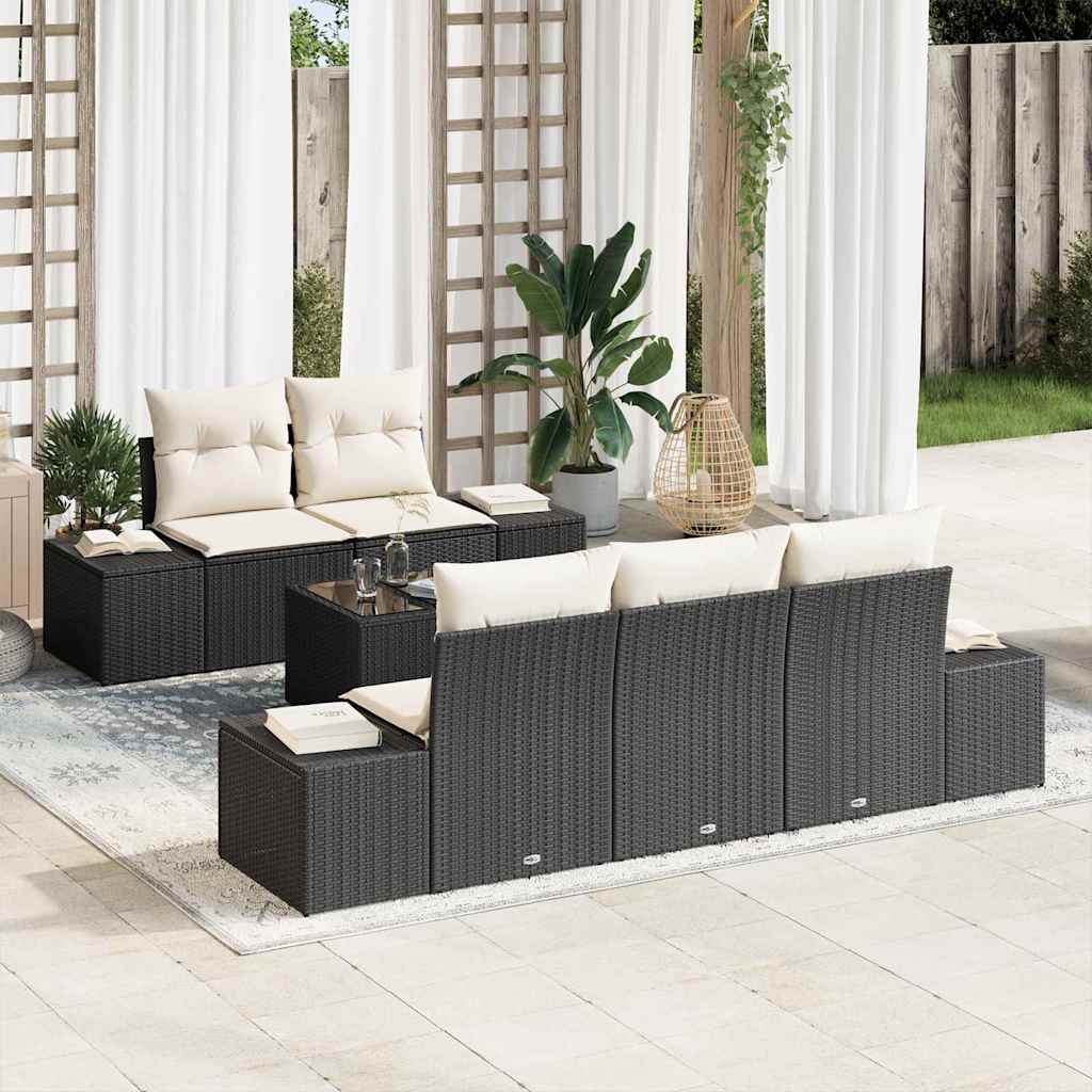 Sofa Set mit Kissen Schwarz Poly Rattan