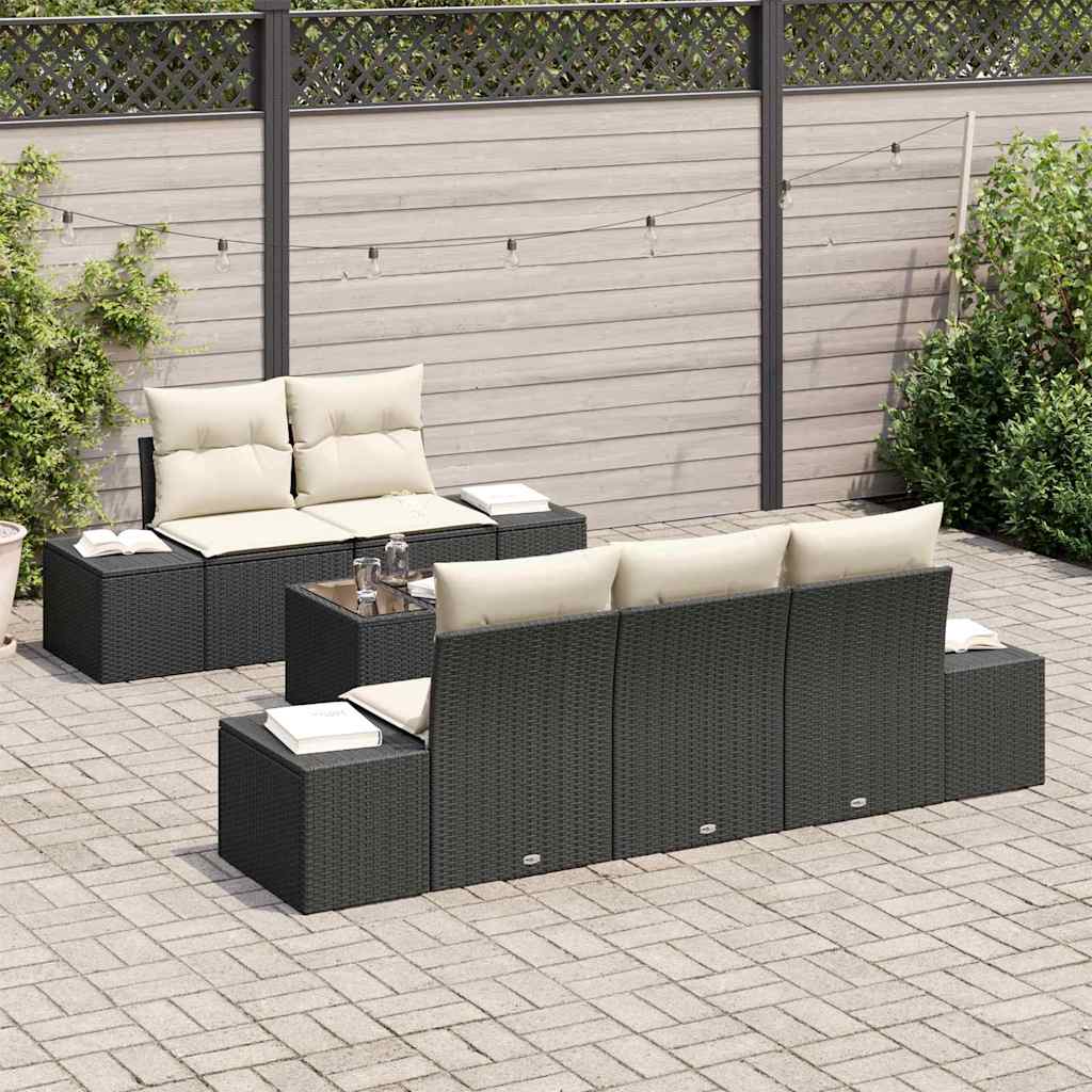 Sofa Set mit Kissen Schwarz Poly Rattan