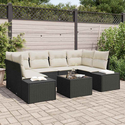 Garten-Sofa-Set mit Kissen 7 pcs Schwarz Poly-Rattan